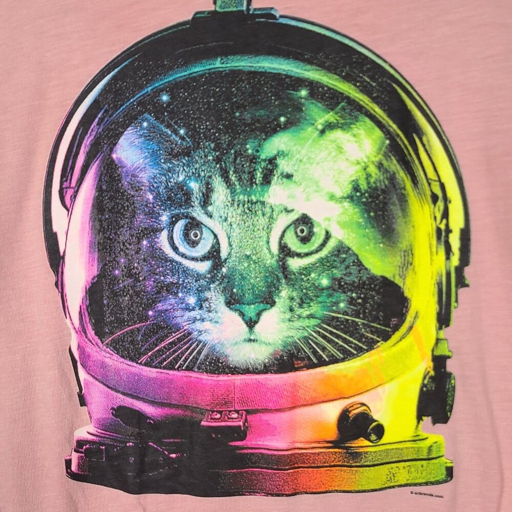 Space Cat Knit Top size Medium M Pink Helmet Rainbow Long Sleeve Miami Style - Picture 2 of 10